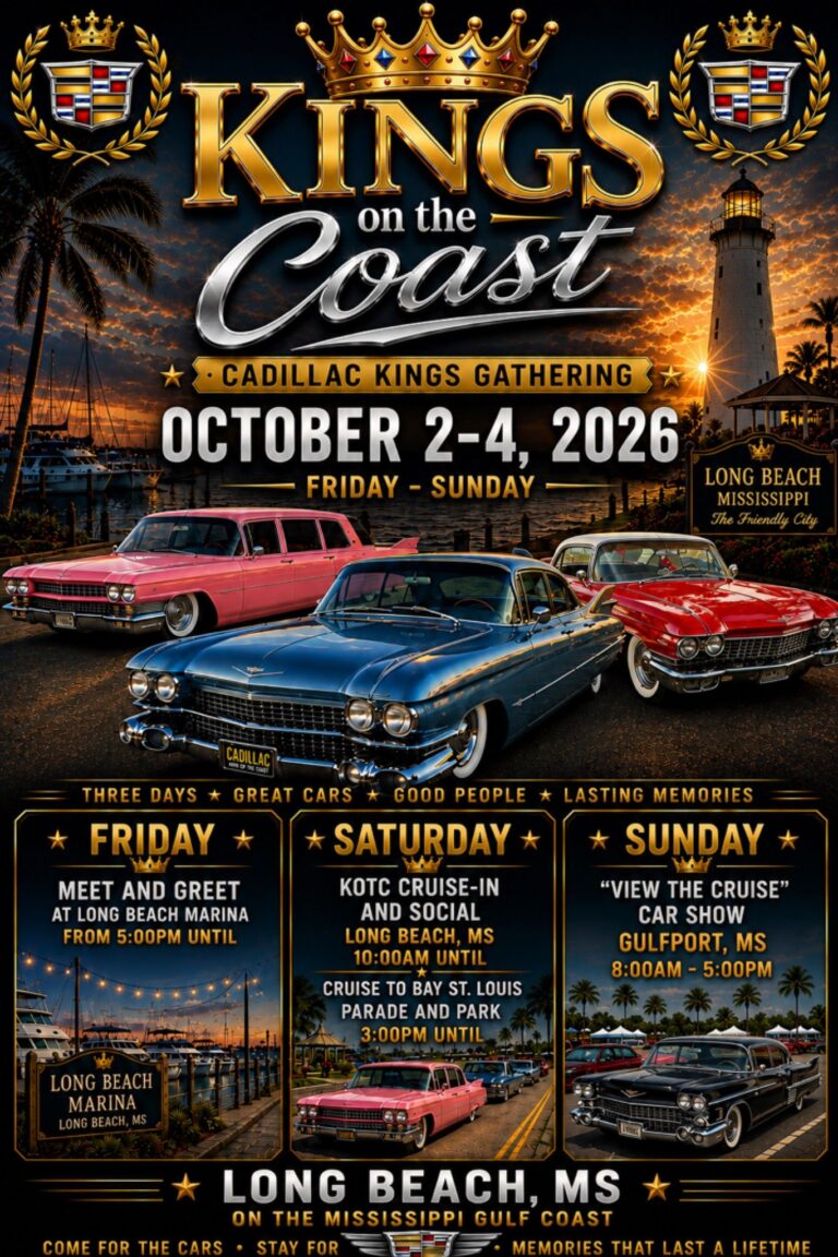 Flyer for Kings on the Coast Cadillac Kings Gathering