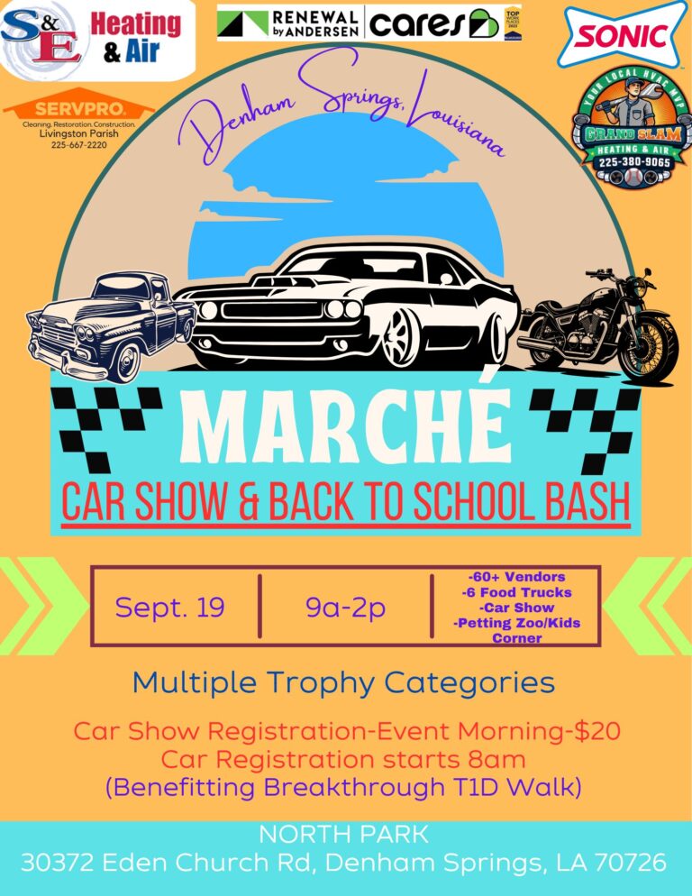 Flyer for Marché Car Show & Back to School Bash