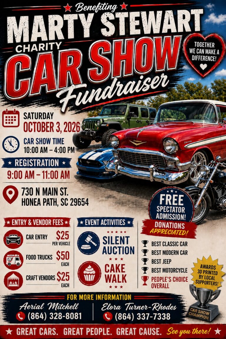 Flyer for Marty Stewart Charity Car Show Fundraiser