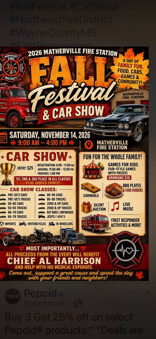 Flyer for Matherville Fire Station Fall Festival & Car Show
