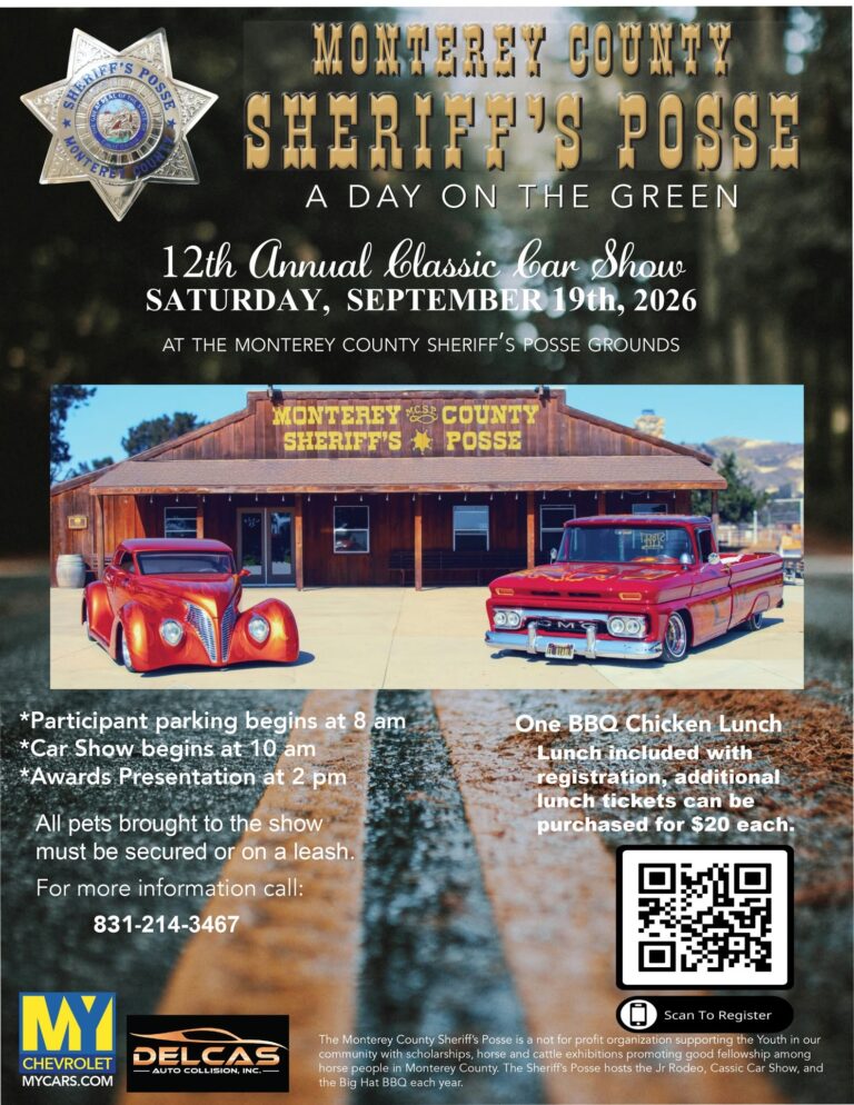 Flyer for Monterey County Sheriff’s Posse 12th Annual Classic Car Show