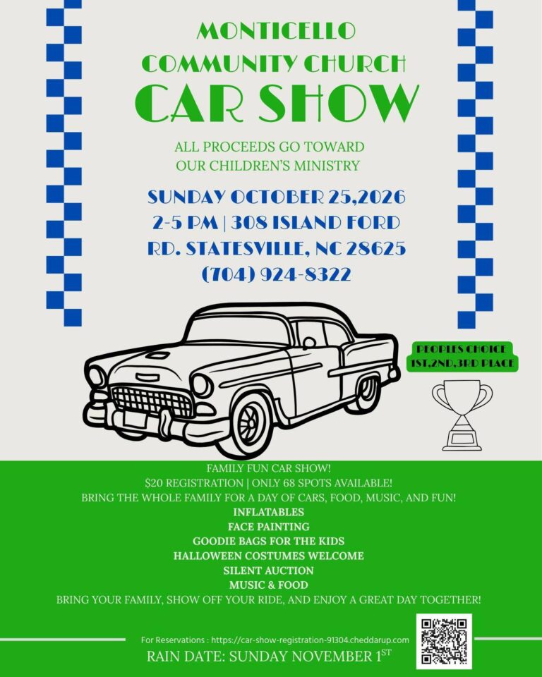 Flyer for Monticello Community Church Car Show
