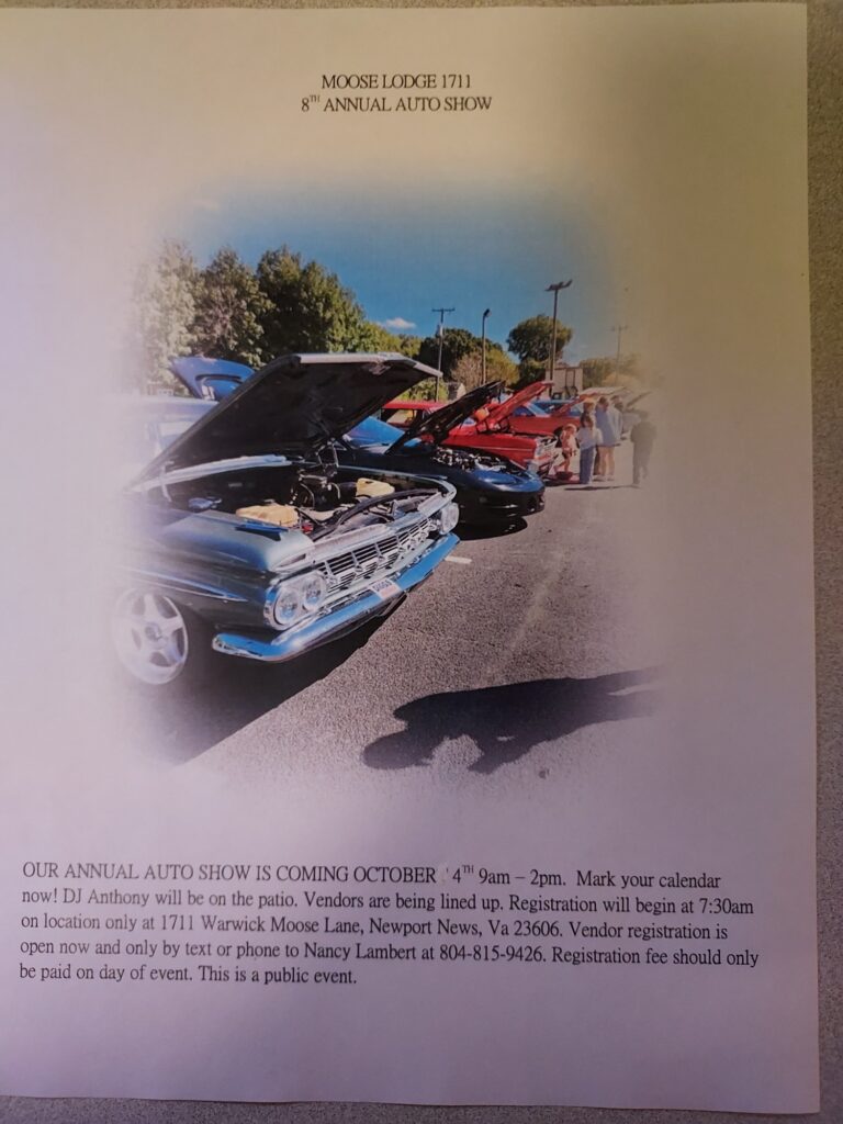 Flyer for Moose Lodge 1711 8th Annual Auto Show