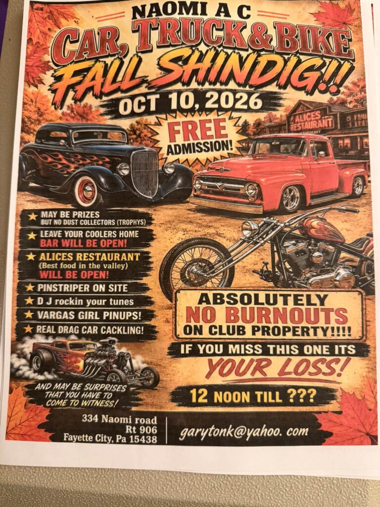 Flyer for Naomi A C Car, Truck & Bike Fall Shindig