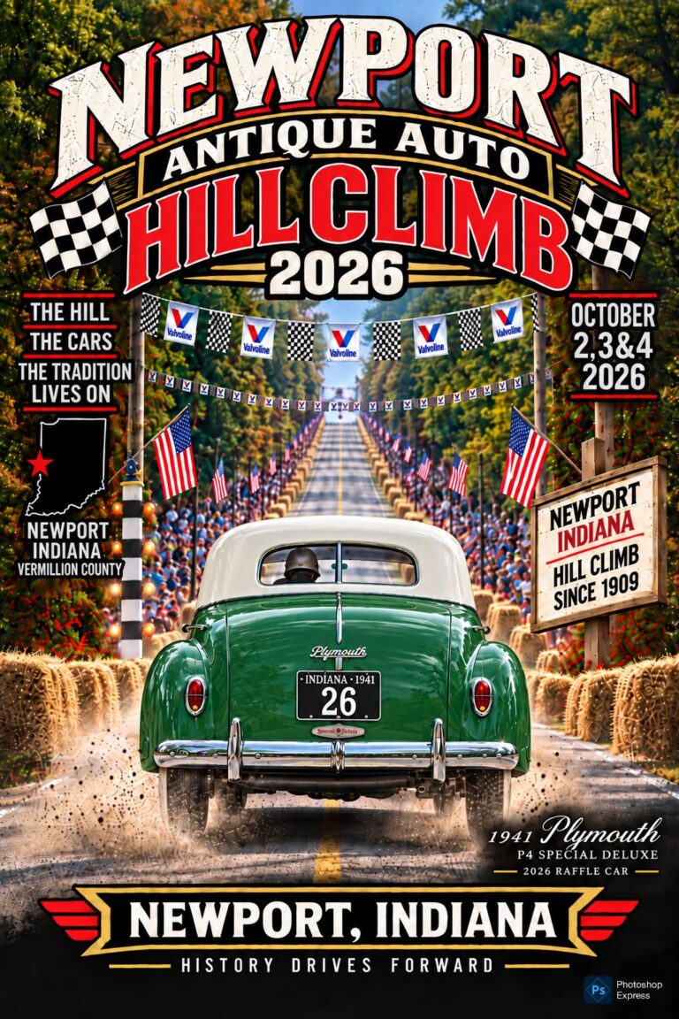 Flyer for Newport Antique Auto Hill Climb 2026
