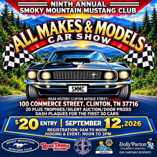 Flyer for Ninth Annual Smoky Mountain Mustang Club All Makes & Models Car Show
