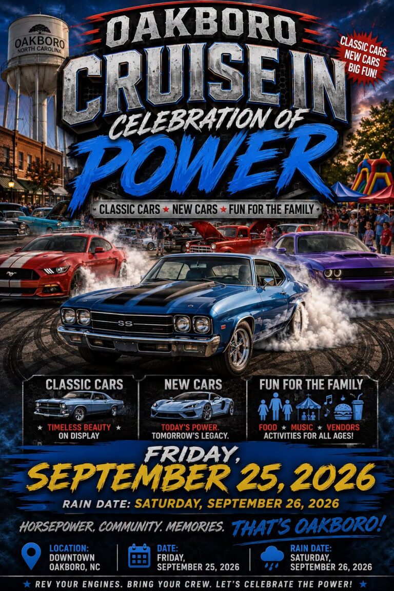 Flyer for Oakboro Cruise-In Celebration of Power