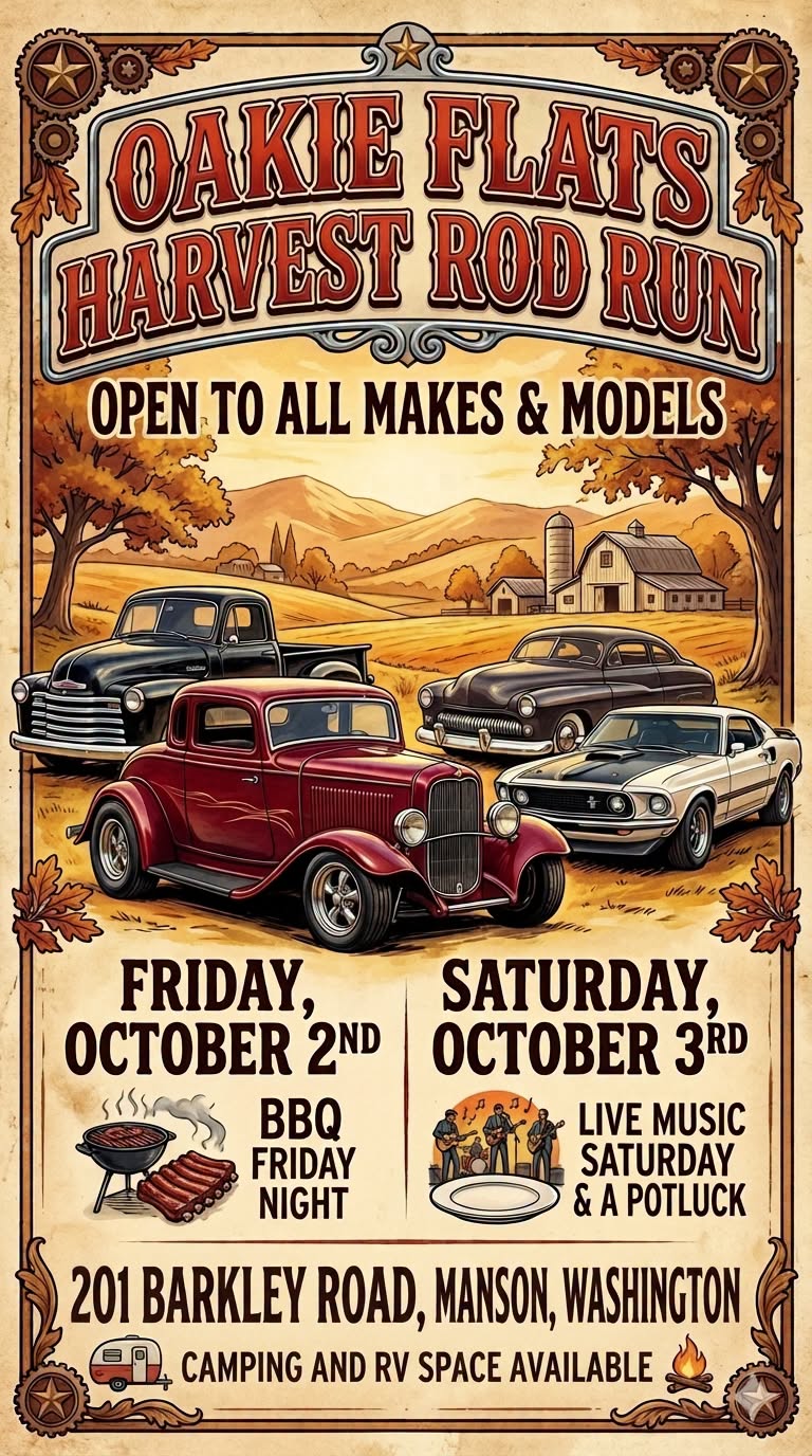 Flyer for Oakie Flats Harvest Rod Run