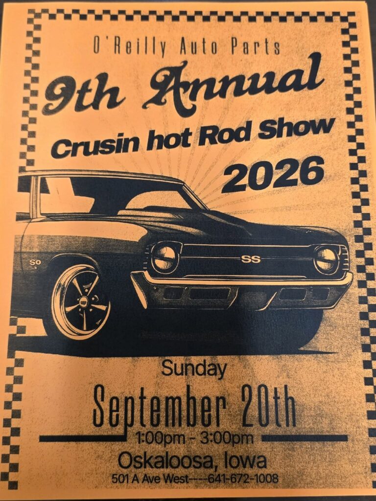 Flyer for O’Reilly Auto Parts 9th Annual Crusin Hot Rod Show