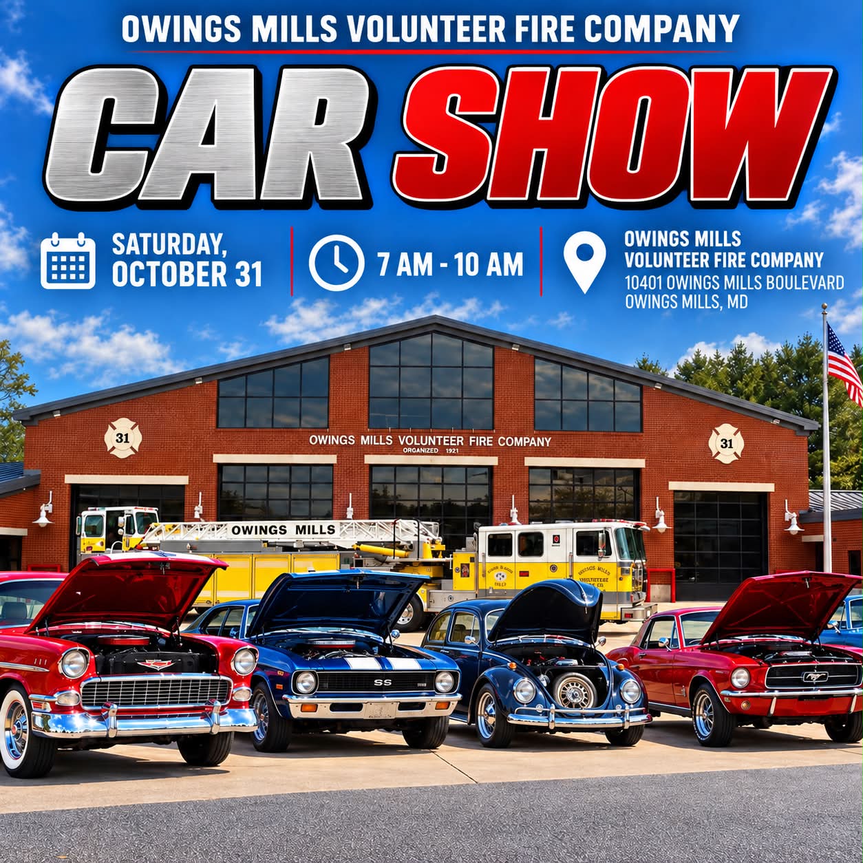 Owings Mills Volunteer Fire Company Car Show Fundraiser Graphic