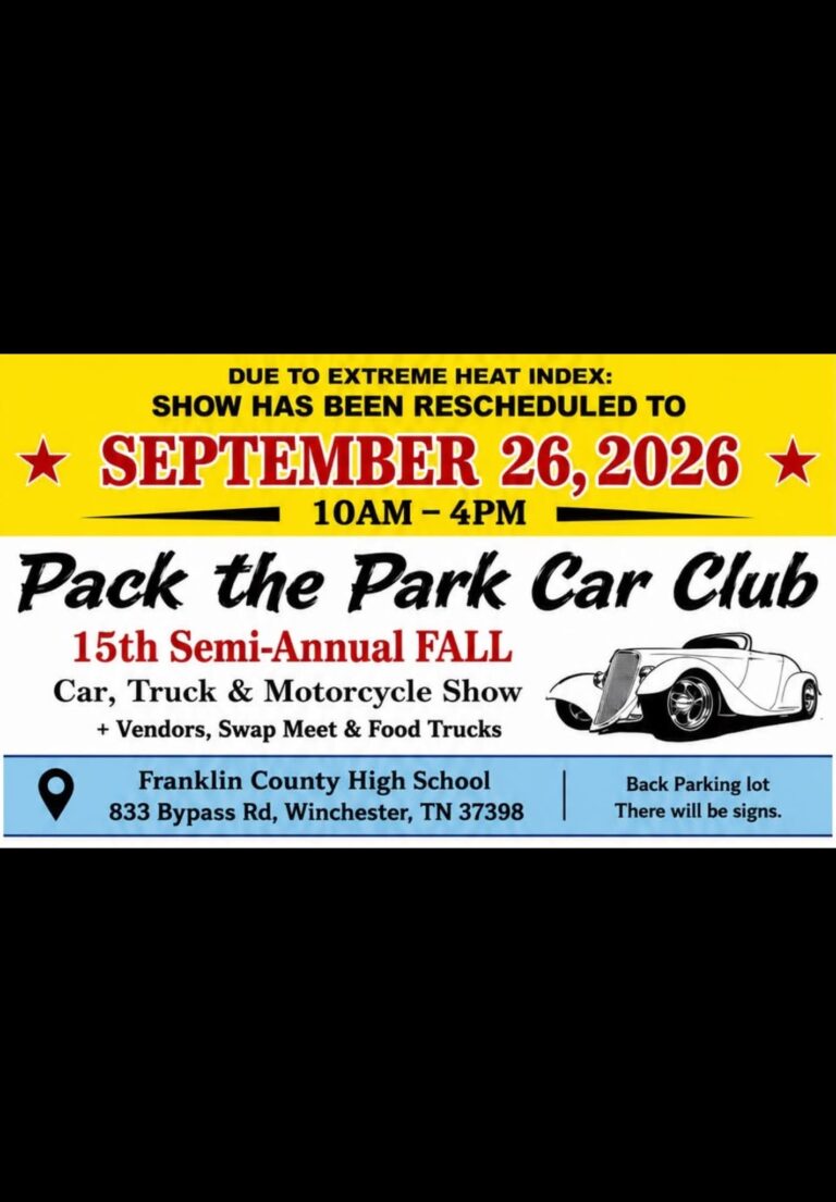 Flyer for Pack the Park Car Club 15th Semi-Annual Fall Car, Truck & Motorcycle Show