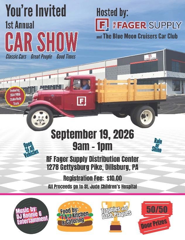 Flyer for RF Fager Supply 1st Annual Car Show