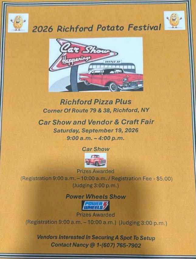 Flyer for Richford Potato Festival Car Show Happenings