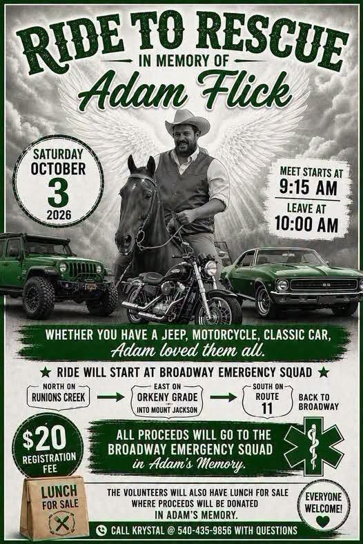 Flyer for Ride to Rescue in Memory of Adam Flick