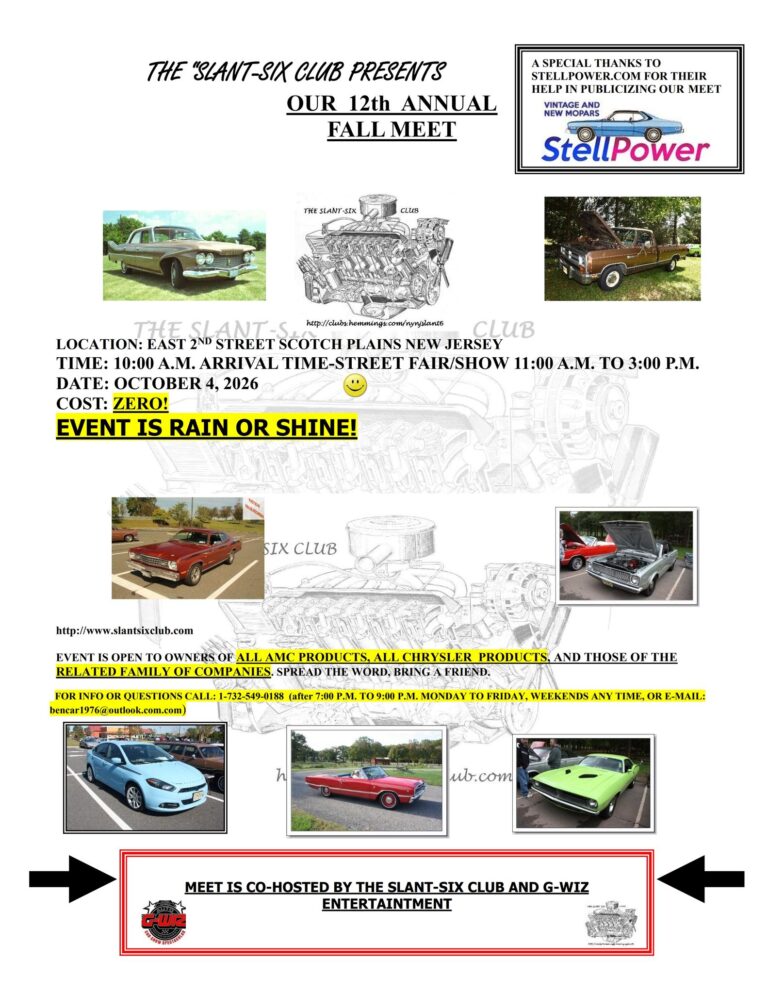Flyer for Slant-Six Club 12th Annual Fall Meet