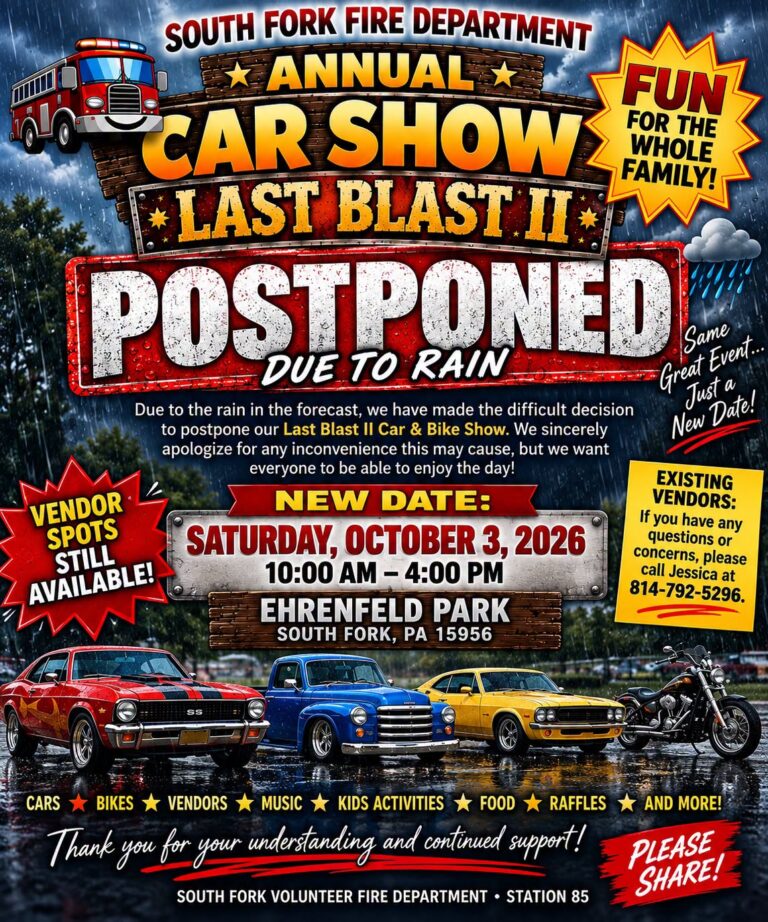 Flyer for South Fork Fire Department Annual “Last Blast II” Car Show