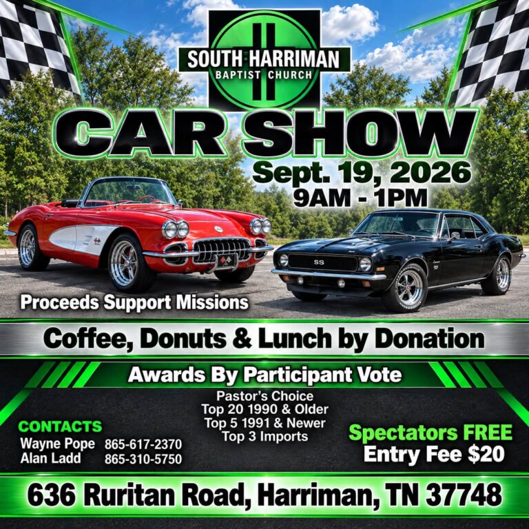 Flyer for South Harriman Baptist Church Car Show
