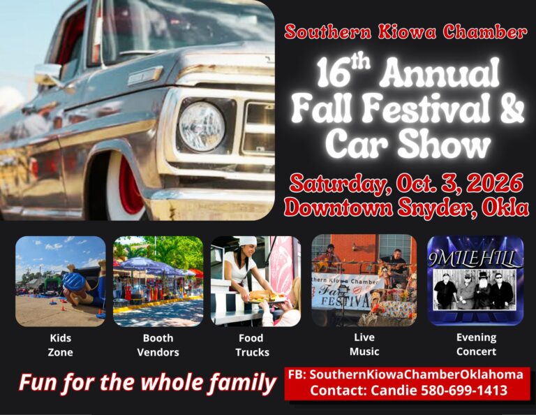 Flyer for Southern Kiowa Chamber 16th Annual Fall Festival & Car Show