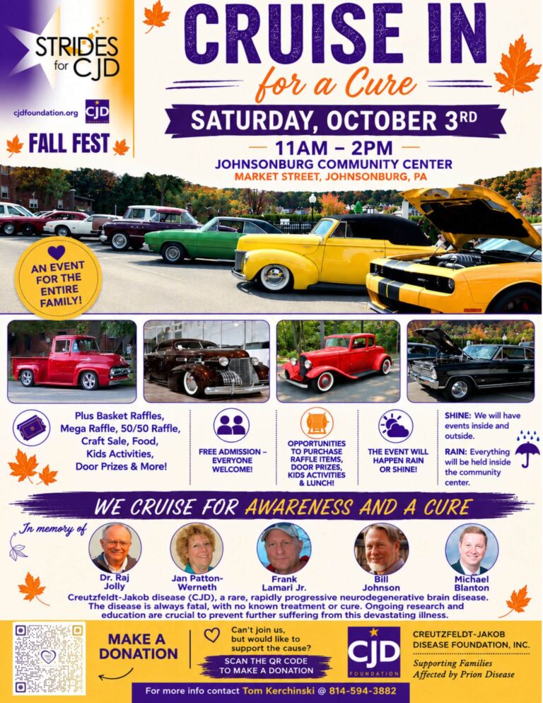 Flyer for Strides for CJD Fall Fest Cruise-In for a Cure