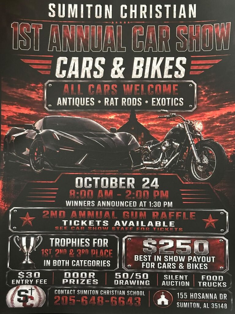 Flyer for Sumiton Christian 1st Annual Car Show Cars & Bikes