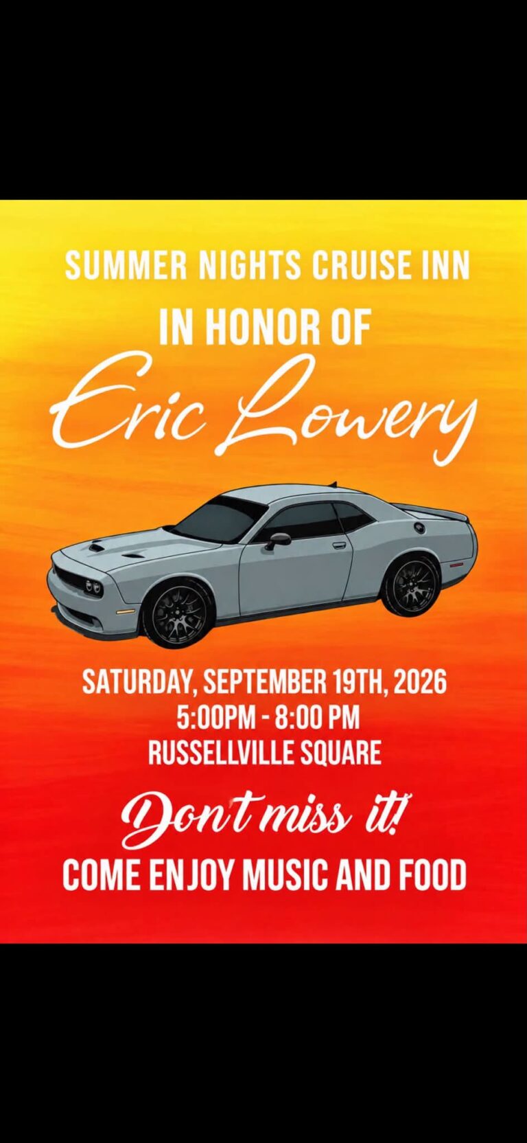 Flyer for Summer Nights Cruise Inn in Honor of Eric Lowery