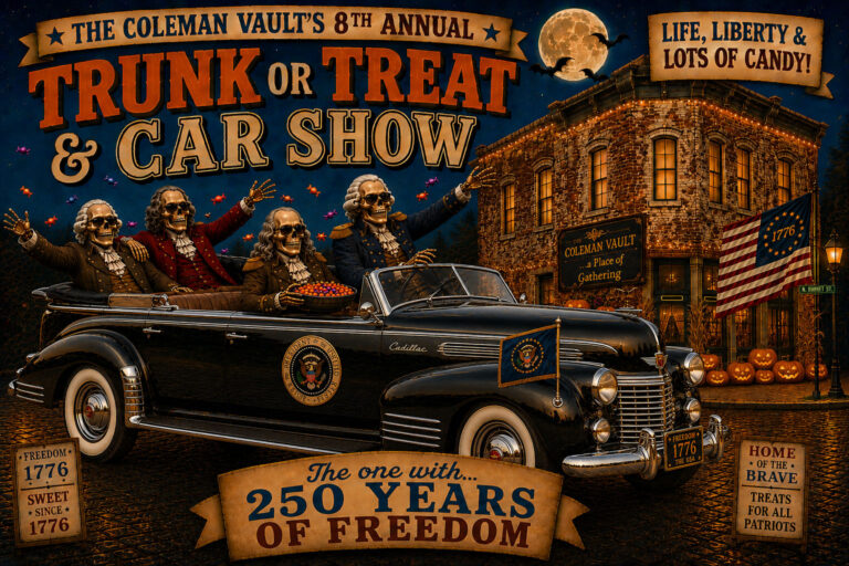 Flyer for The Coleman Vault’s 8th Annual Trunk or Treat & Car Show