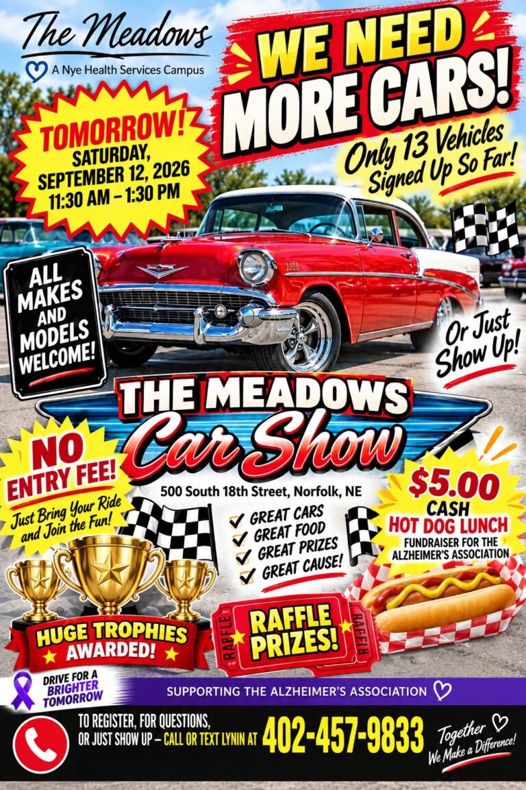 Flyer for The Meadows 2nd Annual Car, Truck, and Motorcycle Show