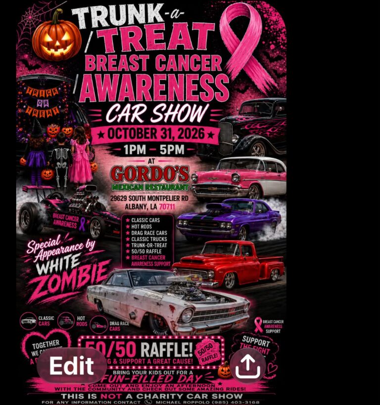Flyer for Trunk-a-Treat Breast Cancer Awareness Car Show