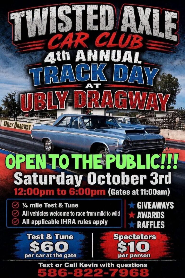 Flyer for Twisted Angle Car Club 4th Annual Track Day