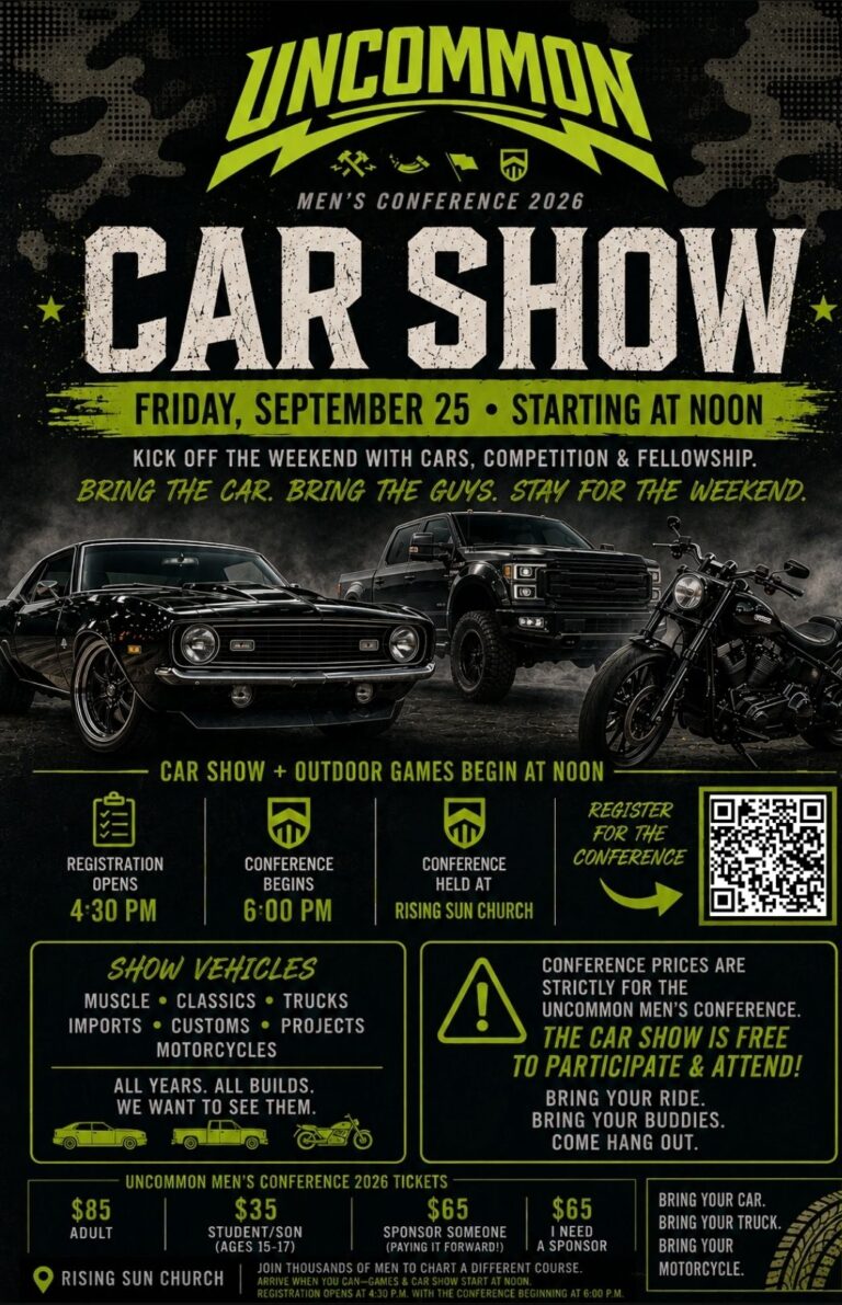 Flyer for Uncommon Men’s Conference 2026 Car Show