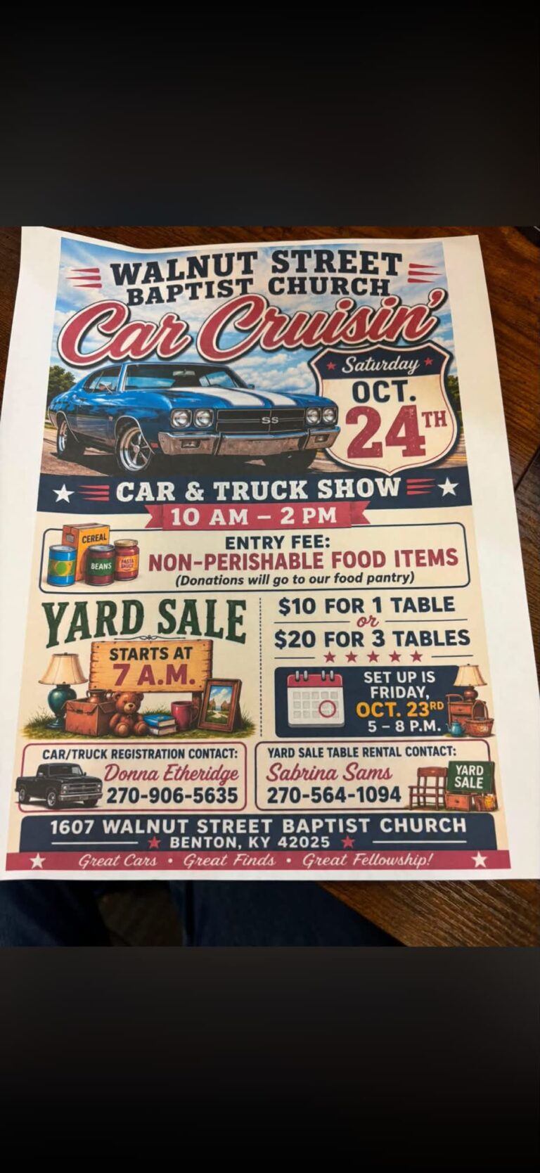Flyer for Walnut Street Baptist Church Car Cruisin’