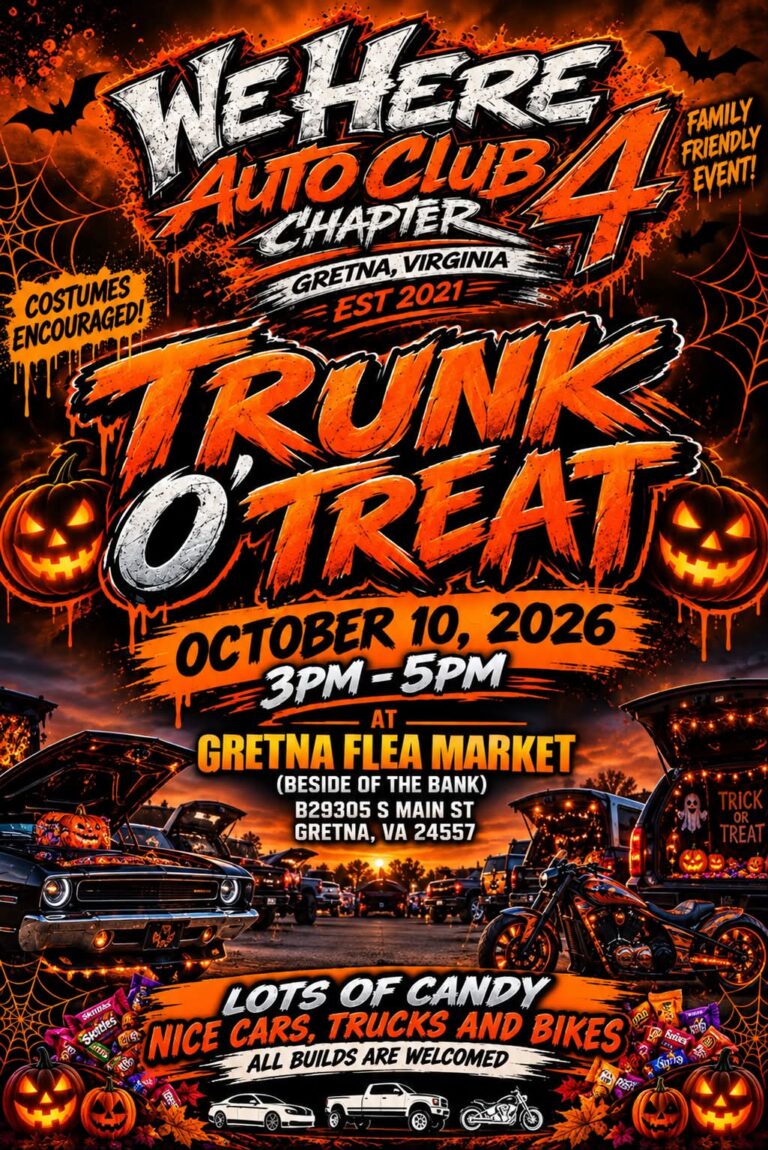 Flyer for WeHereAutoClub Chapter 4 Trunk O’Treat