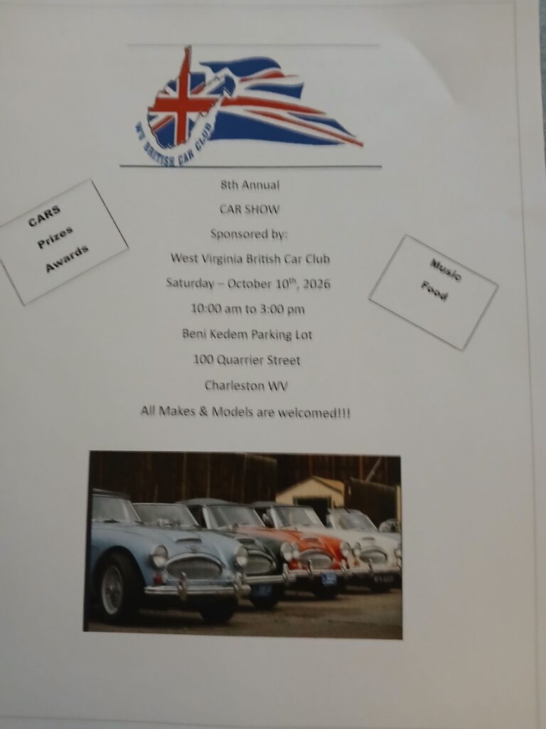Flyer for West Virginia British Car Club 8th Annual Car Show