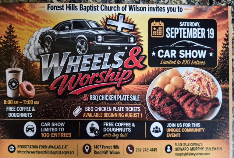 Flyer for Wheels & Worship Car Show
