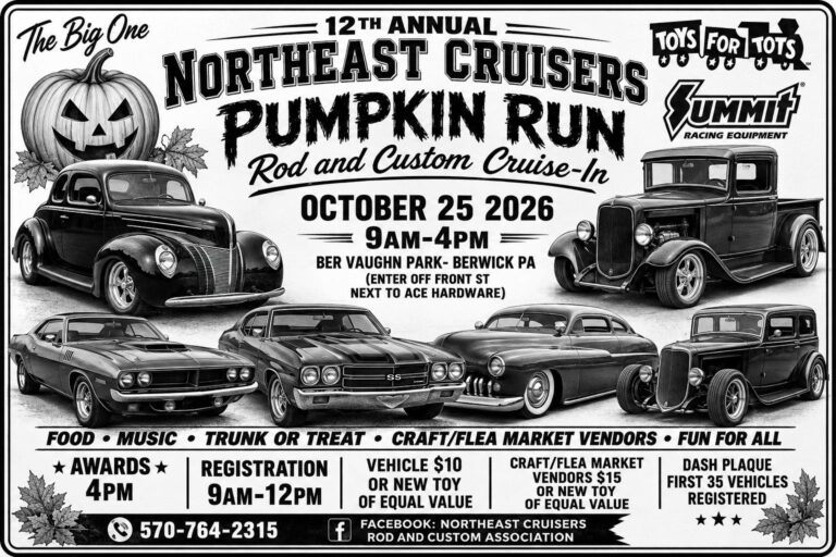 Flyer for 12th Annual Northeast Cruisers Pumpkin Run Rod and Custom Cruise-In