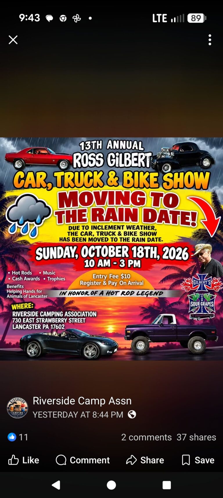 Flyer for 13th Annual Ross Gilbert Car, Truck & Bike Show