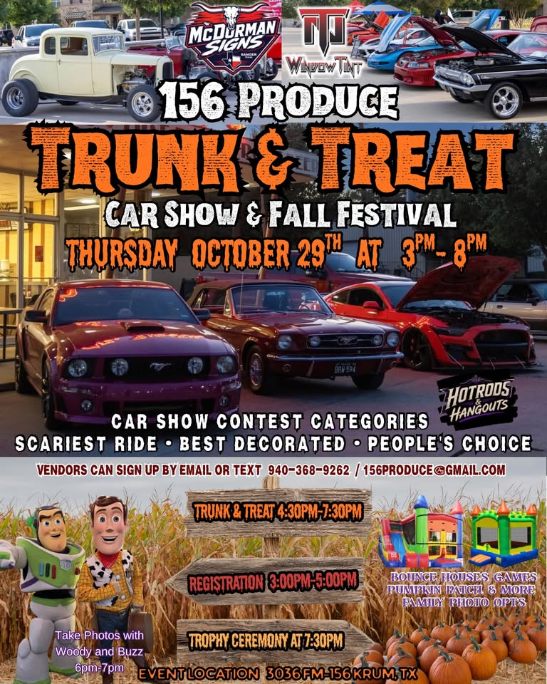 Flyer for 156 Produce Trunk & Treat Car Show & Fall Festival