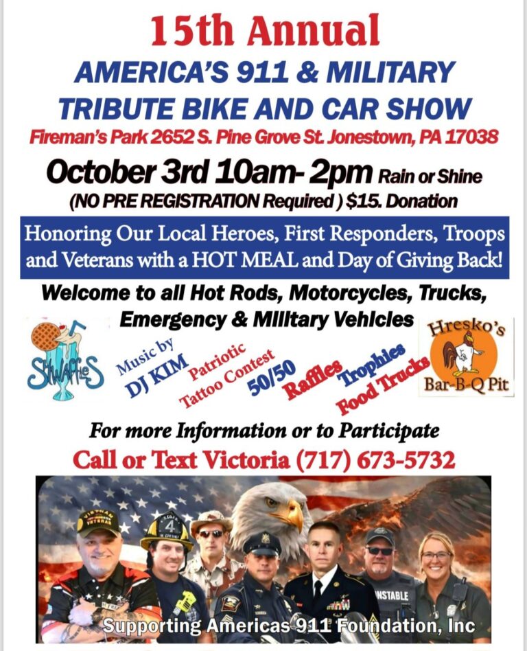 Flyer for 15th Annual America’s 911 & Military Tribute Bike and Car Show