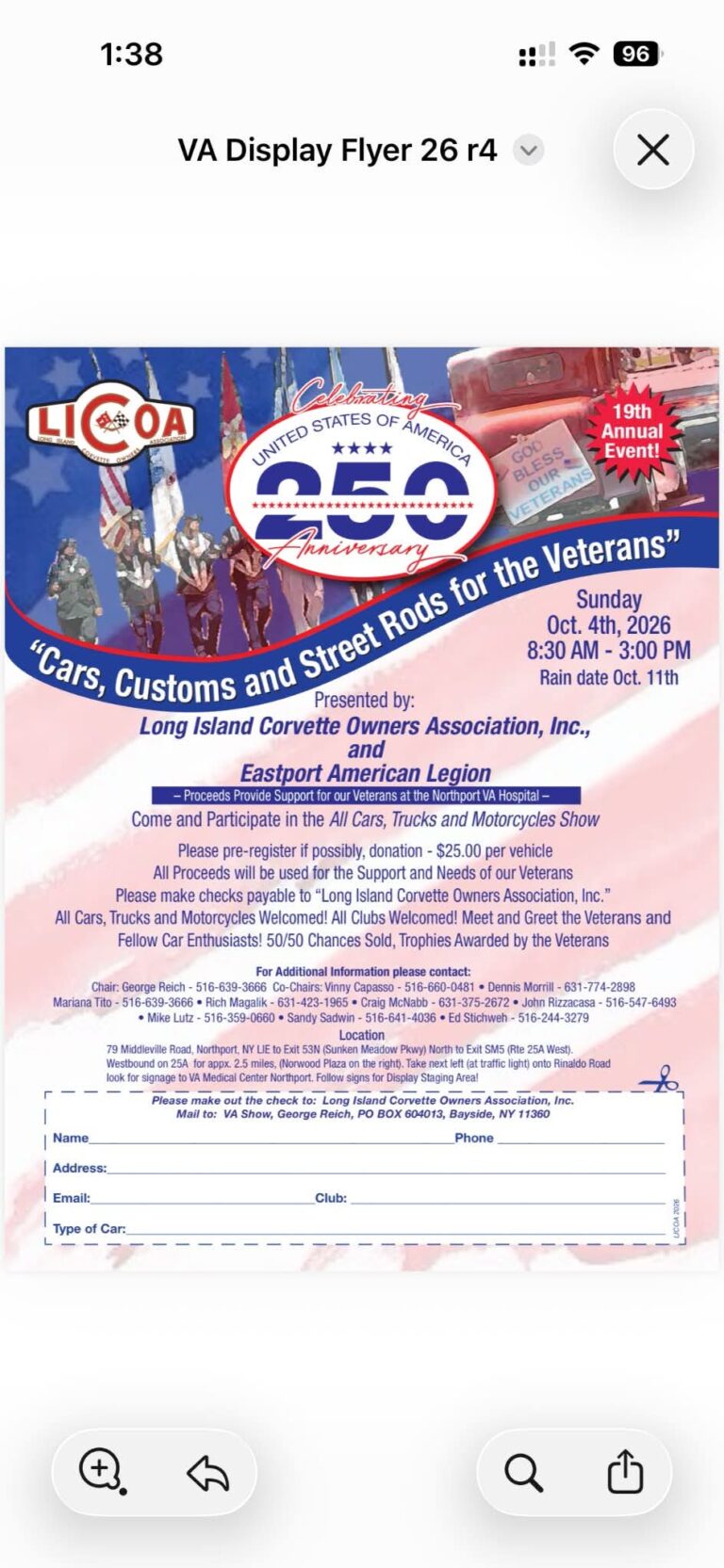 Flyer for 19th Annual Cars, Customs and Street Rods for the Veterans