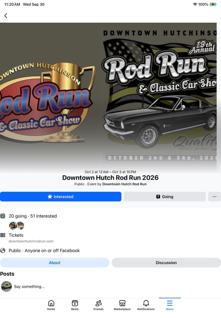 Flyer for 19th Annual Downtown Hutch Rod Run & Classic Car Show