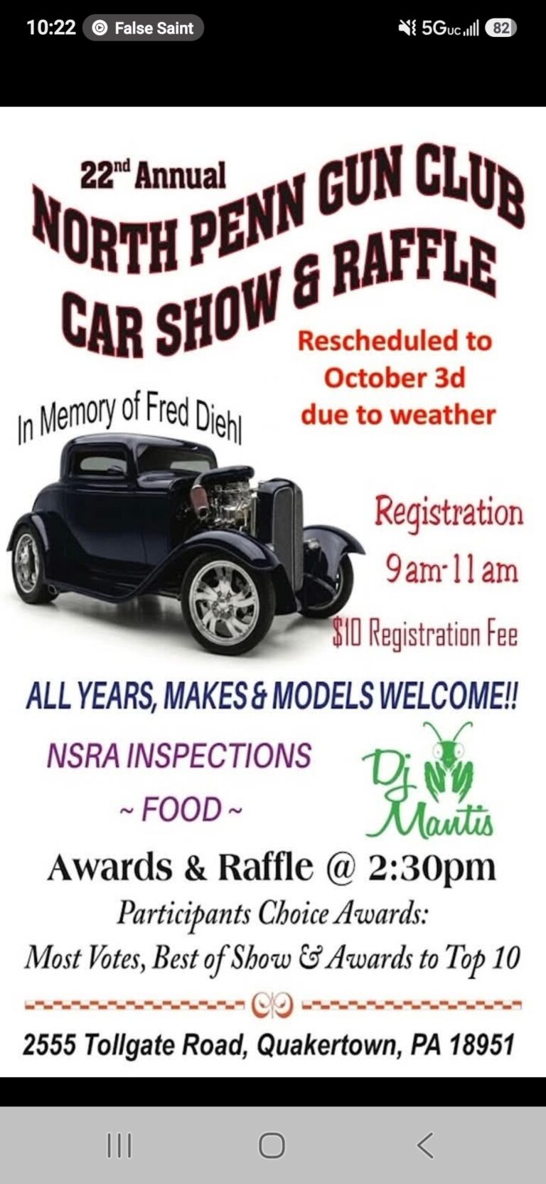 Flyer for 22nd Annual North Penn Gun Club Car Show & Raffle