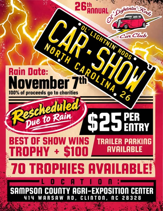 Flyer for 26th Annual Ol’ Lightnin’ Rods Car Show