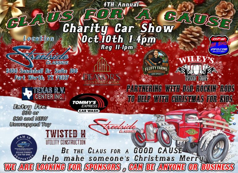 Flyer for 4th Annual Claus for a Cause Charity Car Show