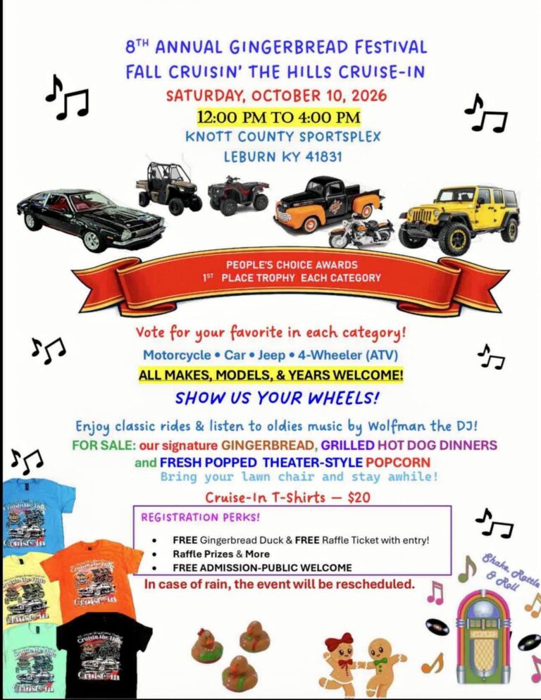 Flyer for 8th Annual Gingerbread Festival Fall Cruisin’ the Hills Cruise-In