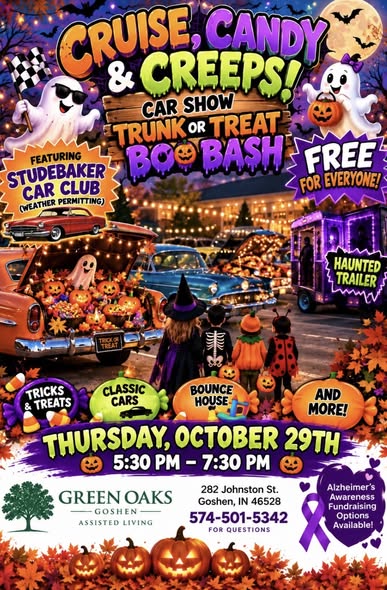 Flyer for Cruise, Candy, & Creeps At Green Oaks Of Goshen