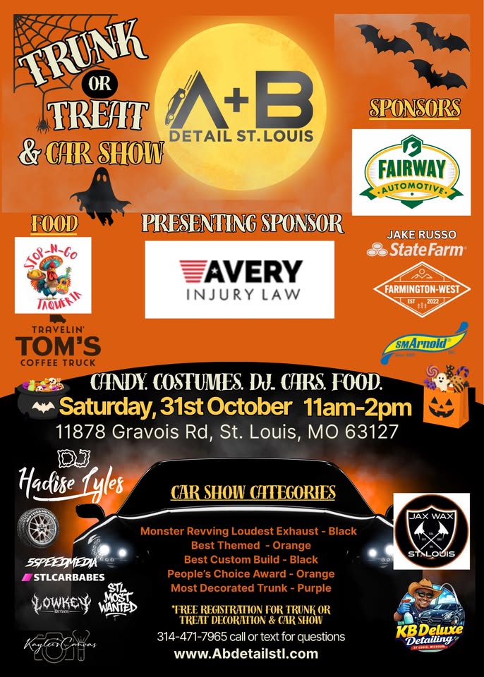 Flyer for A+B Detail St. Louis Trunk Or Treat & Car Show