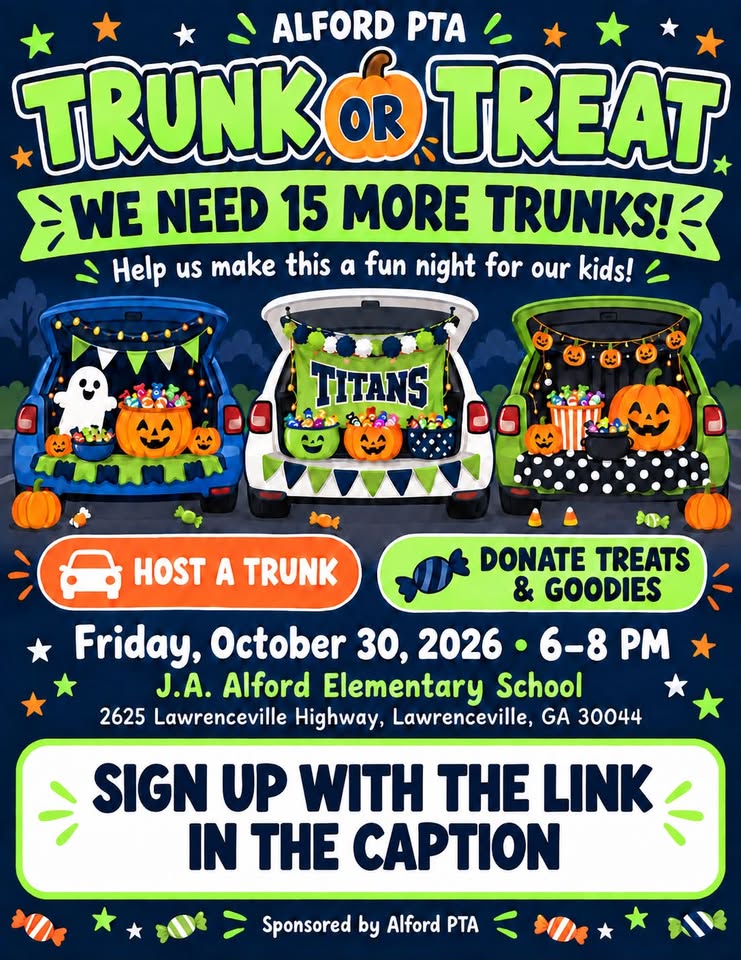 Flyer for Alford PTA Trunk or Treat