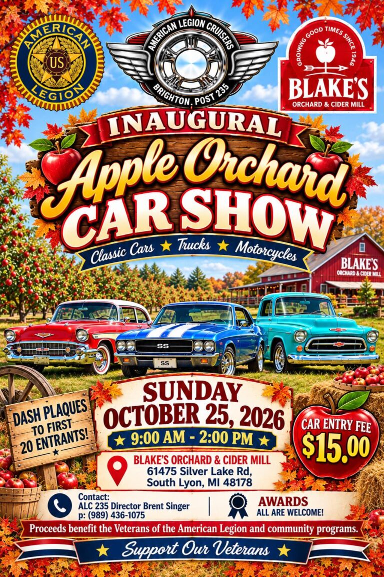 Flyer for American Legion Cruisers Inaugural Apple Orchard Car Show