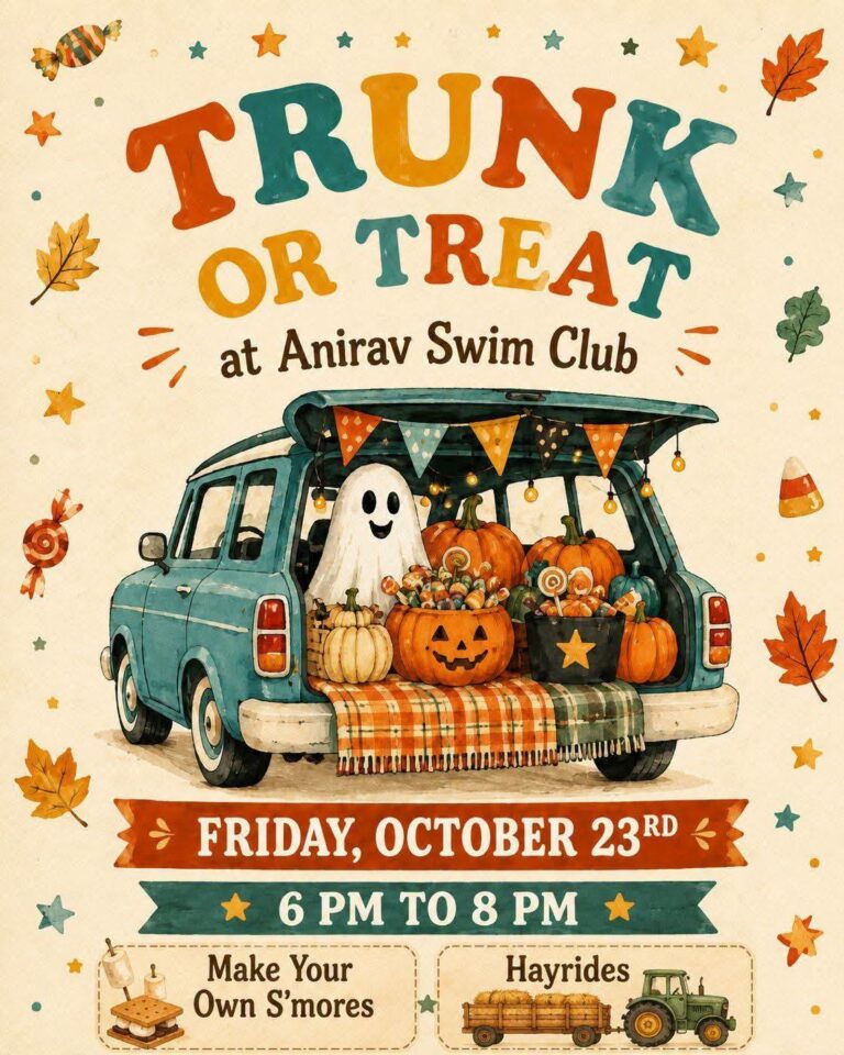 Flyer for Anirav Swim Club Trunk or Treat