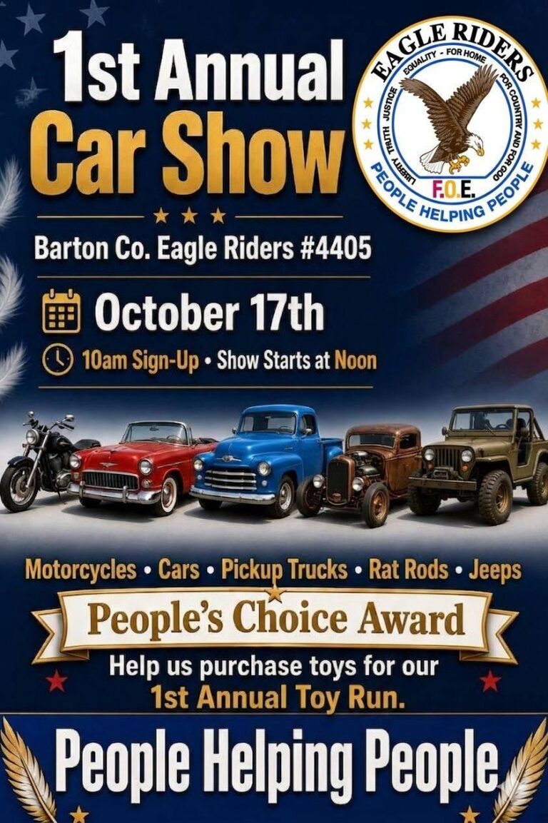 Flyer for Barton Co. Eagle Riders #4405 1st Annual Car Show